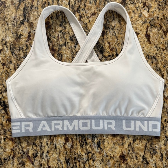 Under Armour Cream Sports Bra with Gray Band - Picture 1 of 3
